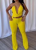 Sexy Slim Elastic Hollow Ring Halter Neck Solid Color Jumpsuit NY-3675