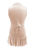 Lapel Striped Single-Breasted Sleeveless Vest Flower Bud Skirt Two-Piece Set SFY-2805