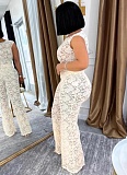 Elegant See-Through Lace Elastic Slim Fit Two-Piece Suit NY-3599
