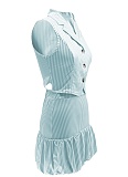 Lapel Striped Single-Breasted Sleeveless Vest Flower Bud Skirt Two-Piece Set SFY-2805