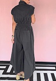 Casual Lapel Sleeveless Button-Down Waisted Overalls Jumpsuit Women NY-3658