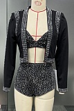 Black Elegant Rhinestone Jacket Camisole Rhinestone Shorts Three-Piece Suit NY-3508