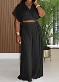 Casual Holiday Style Lapel Short Top High Waist Wide Leg Pants Two Piece Set Wholesale SFY-716