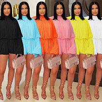 Women's casual pleated long sleeves package hips mini dress BY-7432