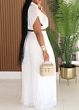 Casual Holiday Style Lapel Short Top High Waist Wide Leg Pants Two Piece Set Wholesale SFY-716