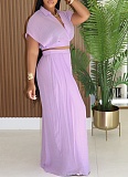 Casual Holiday Style Lapel Short Top High Waist Wide Leg Pants Two Piece Set Wholesale SFY-716
