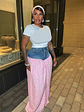 Women's striped denim checkered high-waisted loose wide-leg trousers SFY-737