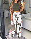 Fashion Women Solid Color Vest And Print Long Pants 2 Pieces Sets RS-Q801