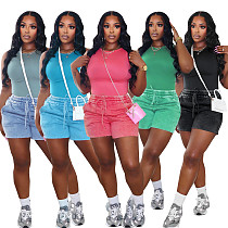 Casual women solid color vest and shorts two pieces sets SFY-741