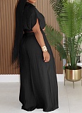 Casual Holiday Style Lapel Short Top High Waist Wide Leg Pants Two Piece Set Wholesale SFY-716