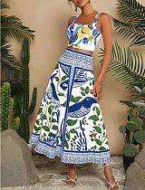 Fashionable women printed sexy halter skirt set RS-MF379