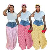 Women's striped denim checkered high-waisted loose wide-leg trousers SFY-737