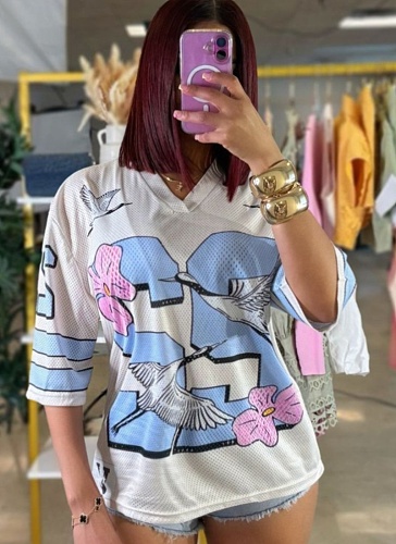 Fashion Retro Loose Casual T-Shirt Contrast Color Street Long Version Sports Jersey Wholesale SFY-615
