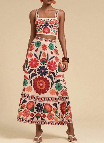 Fashionable women printed sexy halter skirt set RS-MF379