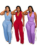 Summer Sleeveless Tops Pleated Loose Trousers Solid Color Two-Piece Suit For Women SFY-2807