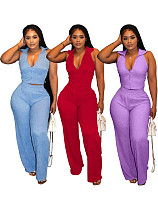 Summer Sleeveless Tops Pleated Loose Trousers Solid Color Two-Piece Suit For Women SFY-2807