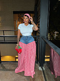Women's striped denim checkered high-waisted loose wide-leg trousers SFY-737
