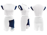Women's casual denim patchwork short-sleeved top and shorts two-piece set SFY-2808