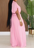 Casual Holiday Style Lapel Short Top High Waist Wide Leg Pants Two Piece Set Wholesale SFY-716