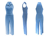 Summer Sleeveless Tops Pleated Loose Trousers Solid Color Two-Piece Suit For Women SFY-2807