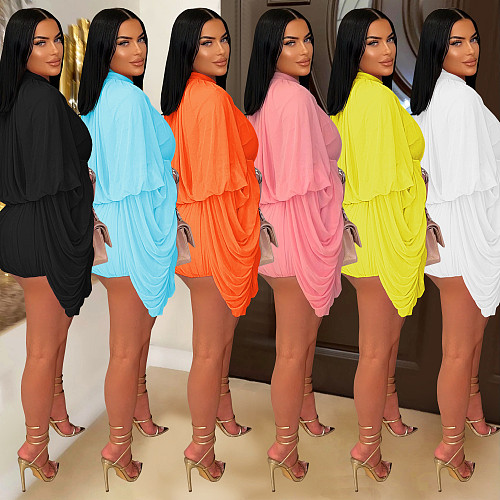 Women's casual pleated long sleeves package hips mini dress BY-7432