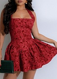 Sexy Backless Halter Neck Flocked Dress Wholesale AIL-305