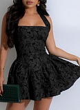 Sexy Backless Halter Neck Flocked Dress Wholesale AIL-305