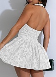 Sexy Backless Halter Neck Flocked Dress Wholesale AIL-305