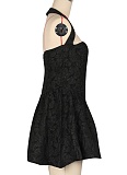 Sexy Backless Halter Neck Flocked Dress Wholesale AIL-305
