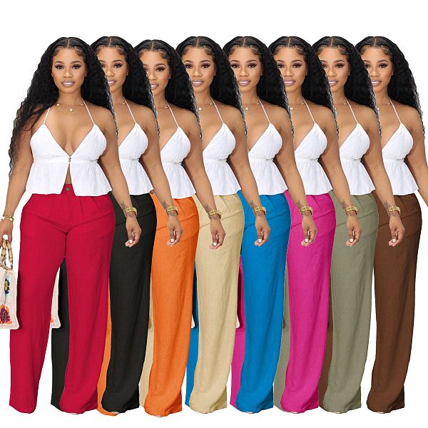 Women Linen-cotton Casual Breathable Straight-leg Pants AIL-241
