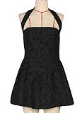 Sexy Backless Halter Neck Flocked Dress Wholesale AIL-305