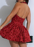 Sexy Backless Halter Neck Flocked Dress Wholesale AIL-305