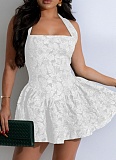 Sexy Backless Halter Neck Flocked Dress Wholesale AIL-305