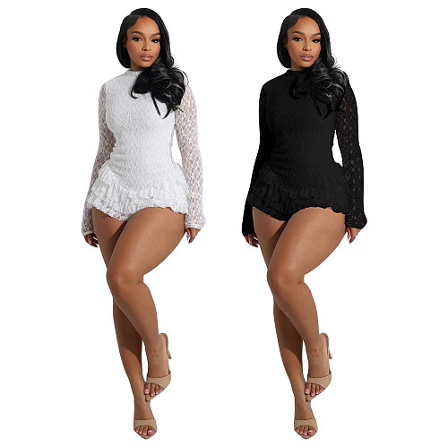Sexy Lace Long Sleeve Ruffled Backless Jumpsuit For Women YF-10836