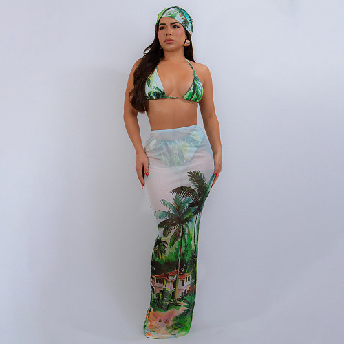 Women's sexy bikini swimsuit beach print dress set YF-20207