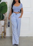 Sexy U-Neck Short Top And Wide-Leg Pants Two-Piece Set YF-10826