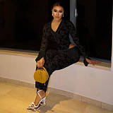 Sexy transparent lace long sleeves bodysuit and long pants 2 pieces sets YF-10835