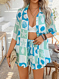 Pomixia Vacation Style contrasting color printed shorts Set LDG-D2529013