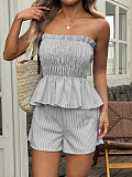 Women sexy strapless solid color flounced shorts 2 pieces sets LDG-K2529087
