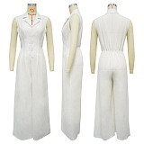 Solid Color Sleeveless Waisted Linen Casual Wide-Leg Jumpsuit For Women YF-20211