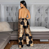 Women's printed sexy backless sleeveless jumpsuit YF-20180