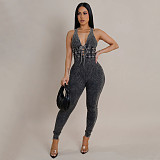 Women's wash tight sleeveless threaded jumpsuit YF-10829