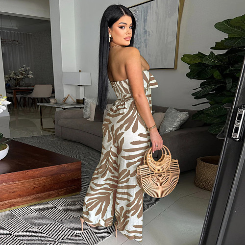 Women's print wrap neck slim-fit jumpsuit YF-20171