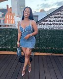Casual Washed Denim Blue Diamond Embellished Straps Bustier Dress OD-8745