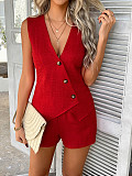 Casual solid color button cardigan vest and shorts set LDG-D2529018