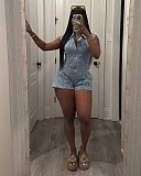 Women's Spring & Summer Sleeveless Front Zipper Denim Jumpsuit MEM-88652