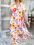 Casual Bohemian vacation high-waisted geometric color-blocking long dress LDG-D2523050