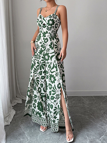 Elegant lady knotted printed small halter wide-leg jumpsuit LDG-D2526009