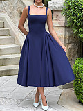 Elegant lady straps U-neck solid color maxi dress LDG-D2523324