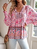 Bohemian printed lace-up long-sleeved shirt for summer 2025 LDG-K2322179